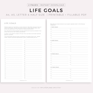Life Goals Planner, Goal Setting, Life Vision Planner, My Future, Dream Life, A4/A5/Letter/Half Size, Instant Download PDF