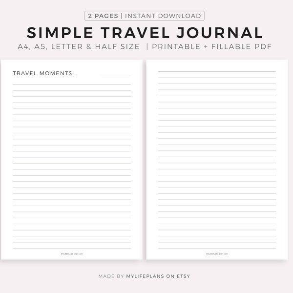 Travel Journal Printable, Adventure Journal, Travel Memories Pages, Travel Diary, Vacation Journal, Travel Notebook, A4/A5/Letter/Half Size