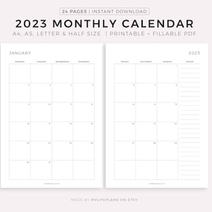 2022 monthly calendar on two pages with notes printable etsy