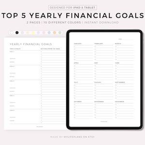Top 5 Yearly Financial Goals, Goal Setting, Goal Planning, Plan For Success, Digital Planner for Goodnotes, Notability, Ipad