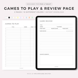 Games om te spelen en beoordelingspagina, digitale planner voor ipad-tablet, compatibel met Goodnotes, Notability, Direct downloaden