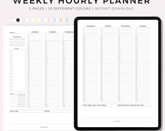 Goodnotes、Notability、iPad、デジタルプランナー用の週間時間別プランナー、即時ダウンロード