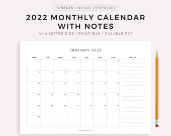 monthly calendar printable etsy