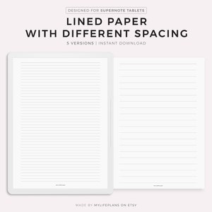 Papel rayado con diferentes espacios entre líneas: 6 mm, 8 mm, 10 mm, 12 mm, 14 mm, compatible con Supernote A5X2/A5X/A5/A6X2/A6X/A6, descarga instantánea