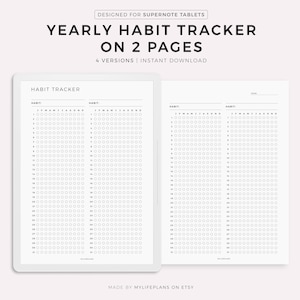Yearly Habit Tracker for Supernote A5X2/A5X/A5/A6X2/A6X/A6, Instant Download
