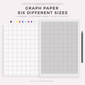 Graph Paper Six Different Sizes - 0.25", 0.5", 1", 10 squares per inch, 5mm, 10mm, Compatible with Remarkable Paper Pro, Instant Download