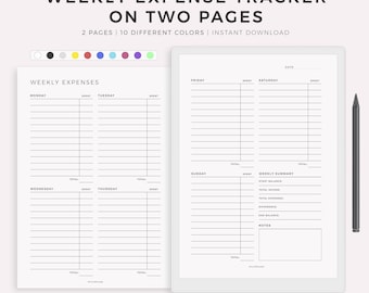 Weekly Expenses Tracker for Remarkable Paper Pro, Instant Download
