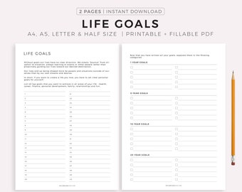 Life Goals Planner, Goal Setting, Life Vision Planner, My Future, Dream Life, A4/A5/Letter/Half Size, Instant Download PDF