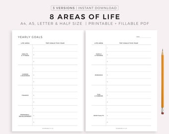 8 Areas of Life Planner Printable & Fillable PDF, Goal Planner, Goal Setting, Productivity Planner, A4/A5/Letter/Half Size, Instant Download