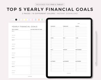 Top 5 Yearly Financial Goals, Goal Setting, Goal Planning, Plan For Success, Goodnotes Template, Notability Template, iPad, Instant Download