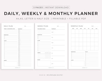 Daily Planner, Weekly Planner, Monthly Planner, Printable planner, Planner set, Planner Inserts, Instant Download, A4/A5/Letter/Half Size