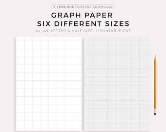 hand writing paper for sale Graph Paper Six Different Sizes - 0.25", 0.5", 1", 10 squares per inch, 5mm, 10mm, A4/A5/Letter/Half, Printable PDF, Instant Download