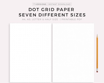 Dot Grid Paper Seven Different Sizes - 4mm, 5mm, 6mm, 7mm, 8mm, 9mm, 10mm,  Printable PDF, A4/A5/Letter/Half, Instant Download