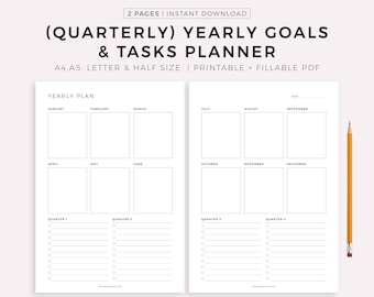 Quarterly Yearly Planner Printable, Yearly Goals & Tasks, Productivity Planner, Annual Overview, Undated Planner Pages, A4/A5/Letter/Half