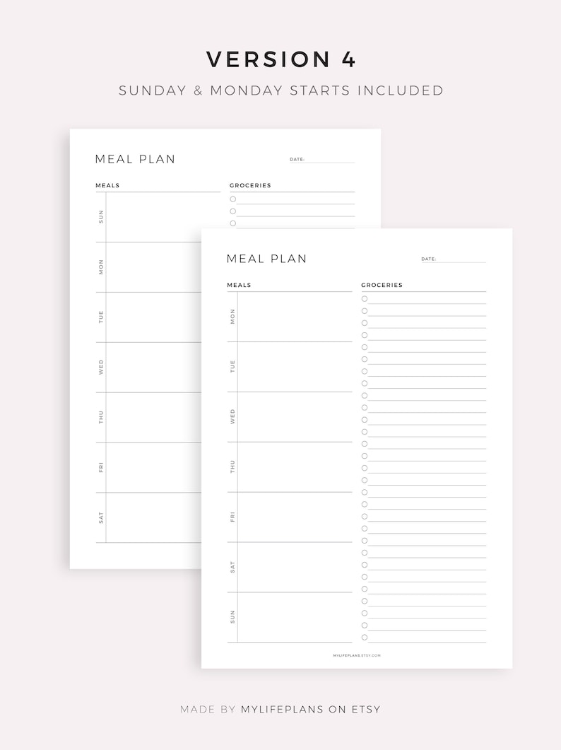 Weekly Meal Planner with Grocery List Printable Template, 7 Day Menu Plan, Food Planner, Household Planner, A4/A5/Letter/Half image 5