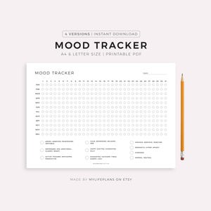 Mood Tracker Printable Landscape, A Year In Pixels, Mood Journal, Emotion Tracker, Mood Chart, Wellness Planner, A4/Letter, Instnat Download