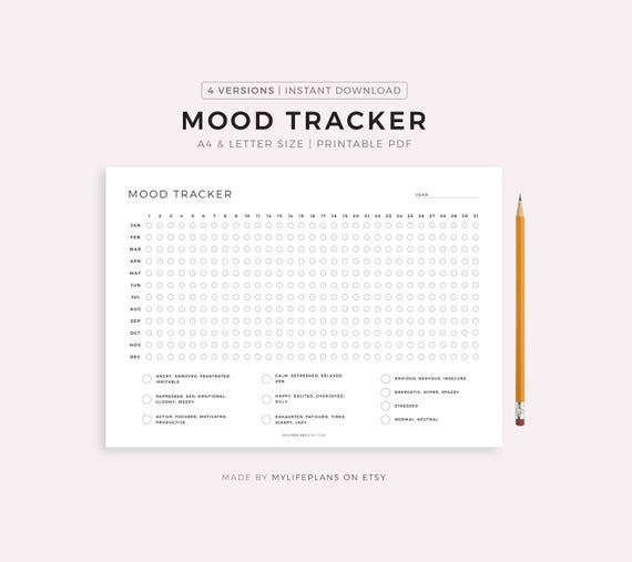 Mood Tracker Printable Landscape, A Year In Pixels, Mood Journal, Emotion Tracker, Mood Chart, Wellness Planner, A4/Letter, Instnat Download