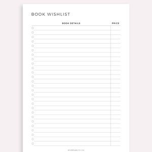 Book Wishlist Printable Template, Book Shopping Wishlist, Gift for Me, Book Lover Wishlist, A4/A5/Letter/Half Size, Instant Download PDF image 3