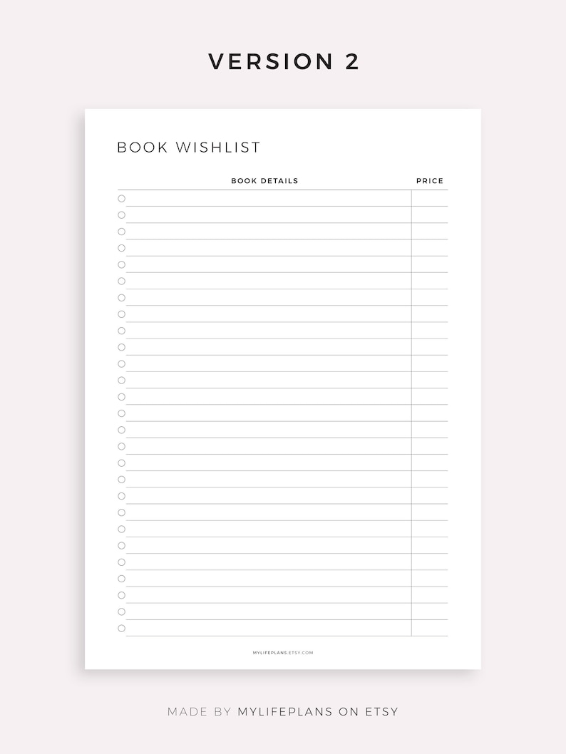 Book Wishlist Printable Template, Book Shopping Wishlist, Gift for Me, Book Lover Wishlist, A4/A5/Letter/Half Size, Instant Download PDF image 3