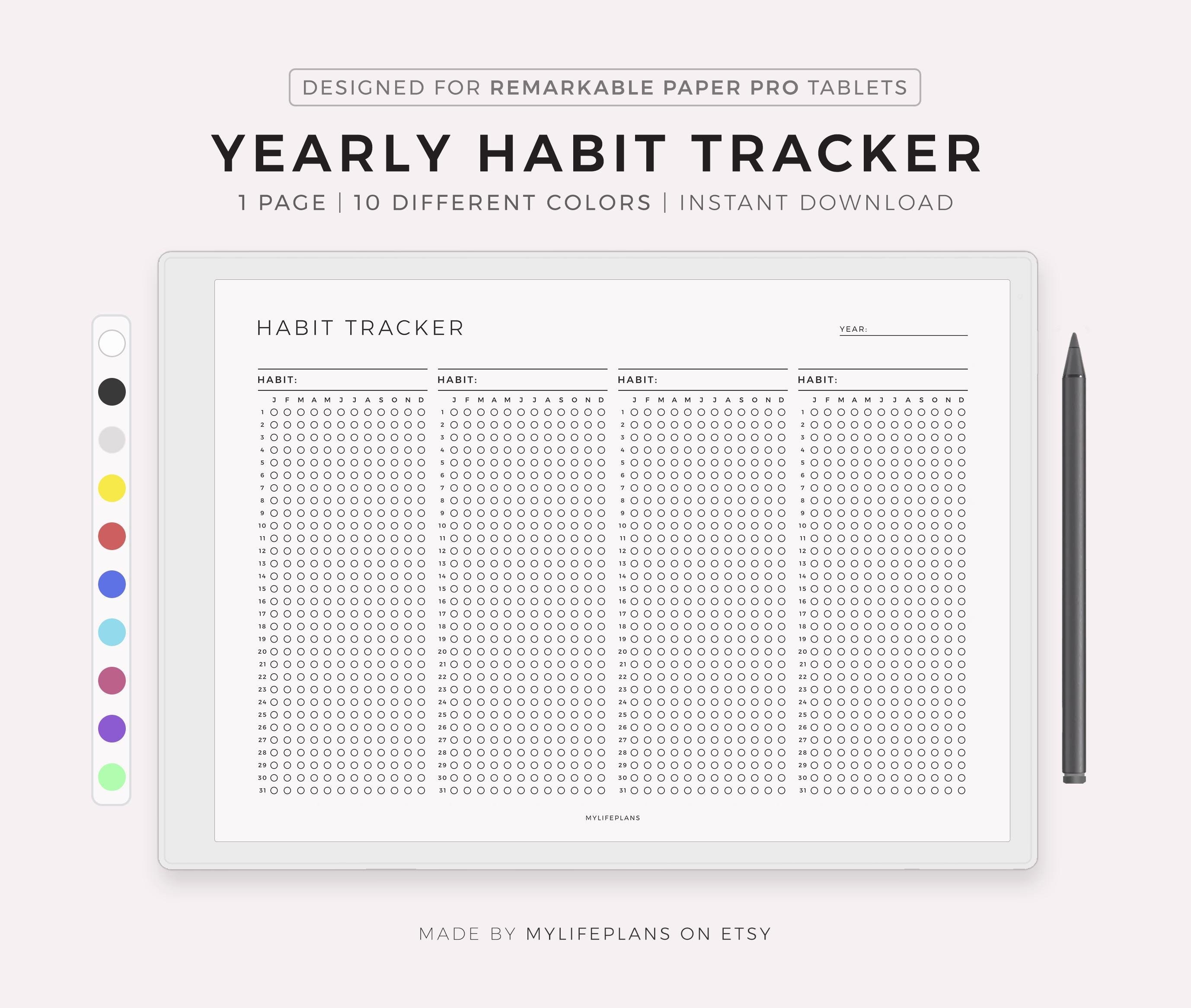 Yearly Habit Tracker for Remarkable Paper Pro, Landscape, Instant ...