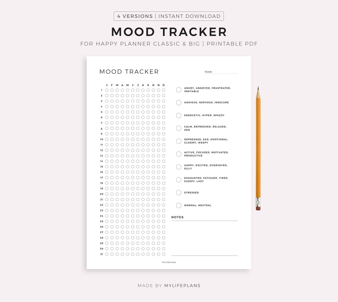 Mood Tracker Printable for Happy Planner Classic & Big, Instant ...