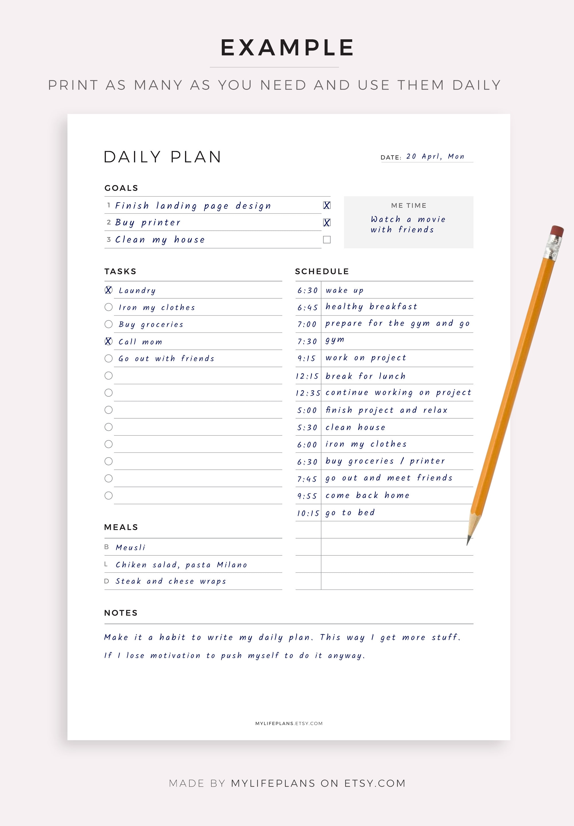 Daily Planner Printable Daily to Do List Productivity - Etsy