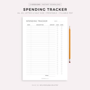Spending Tracker Printable, Expense Tracker, Budget Template, Financial Planner, A4/A5/Letter/Half Size, Instant Download PDF