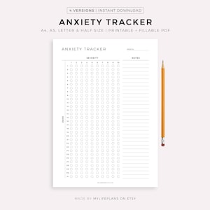 Anxiety Tracker Printable Template, Track Daily Anxiety Levels, Anxiety Log, Mental Health Care, A4/A5/Letter/Half, Instant Download PDF