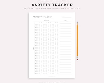 Anxiety Tracker Printable Template, Track Daily Anxiety Levels, Anxiety Log, Mental Health Care, A4/A5/Letter/Half, Instant Download PDF