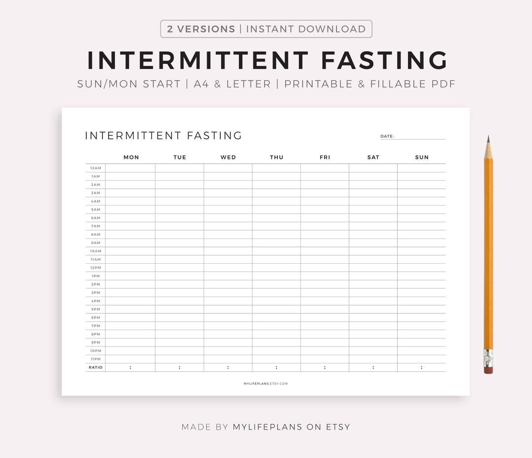 Weekly Intermittent Fasting Tracker Printable Landscape, IF Diet ...