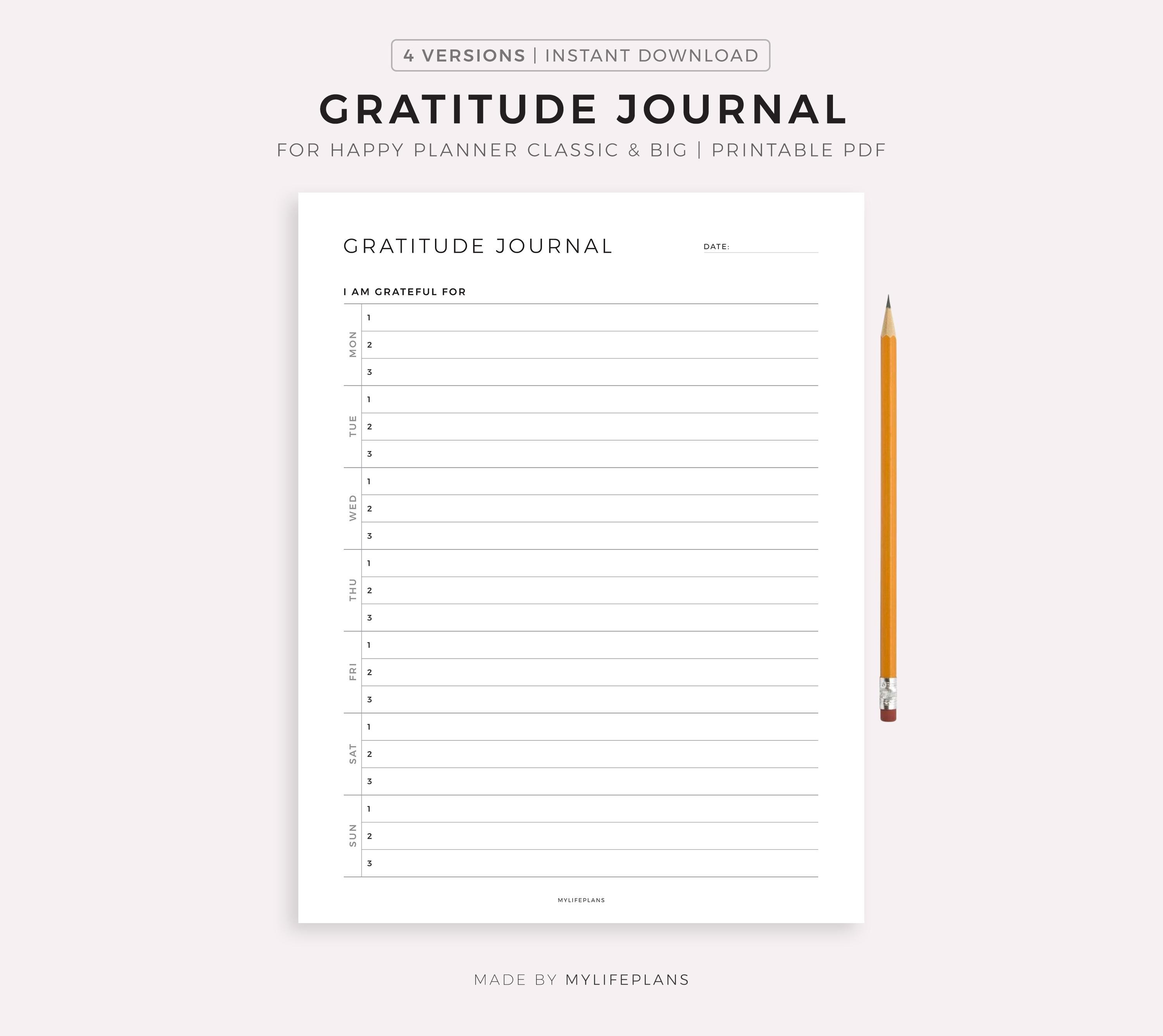 Weekly Gratitude Journal, Printable Template for Happy Planner Classic ...