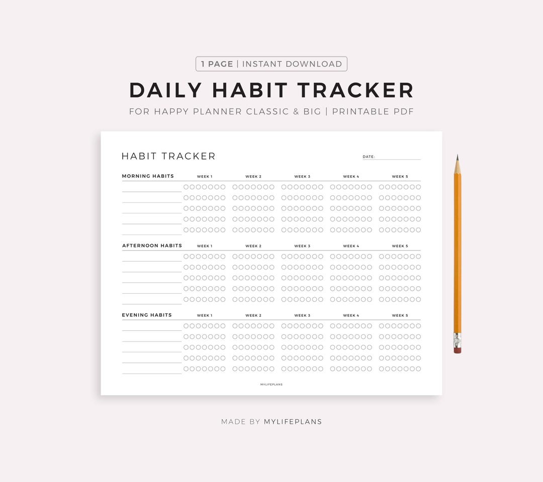Daily Habit Tracker for Happy Planner Classic & Big, Printable PDF ...