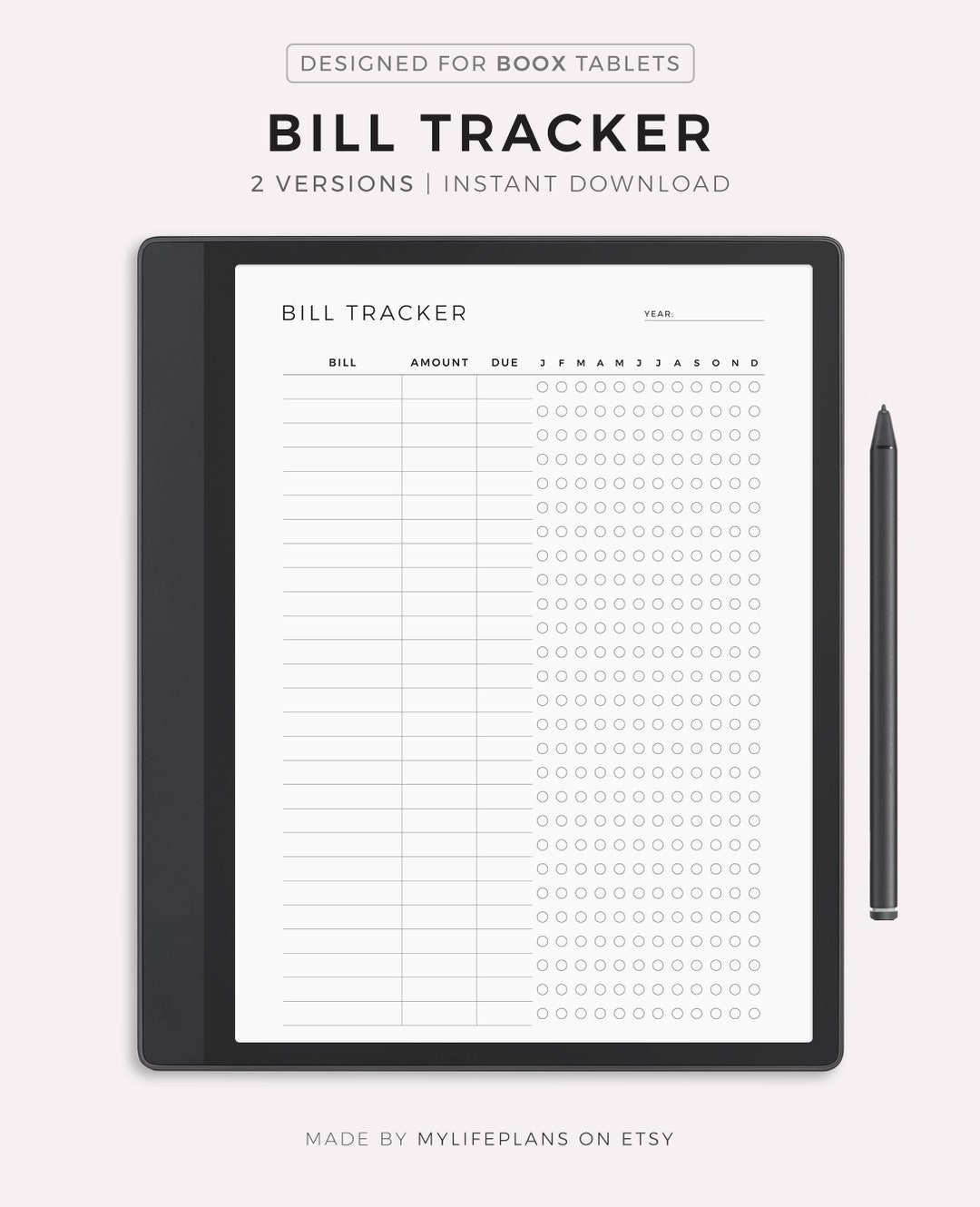 Bill Tracker Template for Boox Note Series / Tab Series / Go 10.3 ...