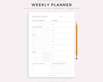 Weekly Planner Printable PDF, Weekly Schedule, Weekly To Do List, Undated Weekly Planner Pages, Instant Download, A4/A5/Letter/Half Letter