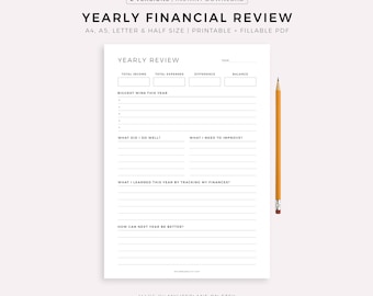 Yearly Financial Review, Financial Reflection, Budgeting Evaluation, Finance Summary, Printable Insert Template, A4/A5/Letter/Half Size