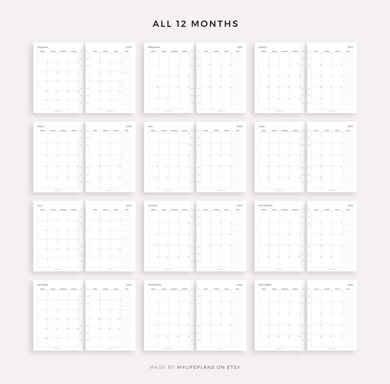 2023 Monthly Calendar On Two Pages With Notes Printable Etsy Uk