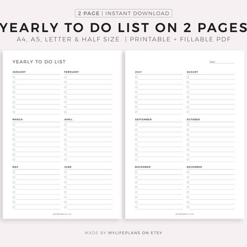 Goal Planner Printable & Fillable PDF Yearly Goals - Etsy Canada