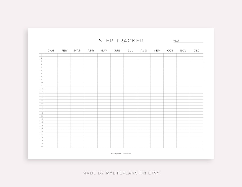 365 Day Step Tracker Printable Landscape, Daily Step Record, Exercise ...