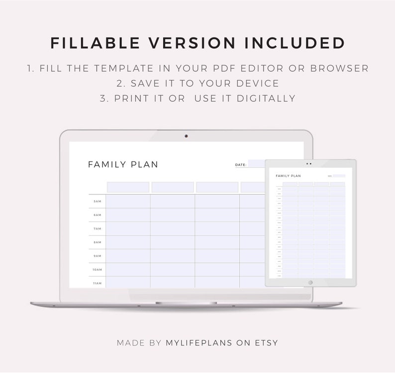 Hourly Family Planner Printable, Family Daily Planner, Family Schedule ...