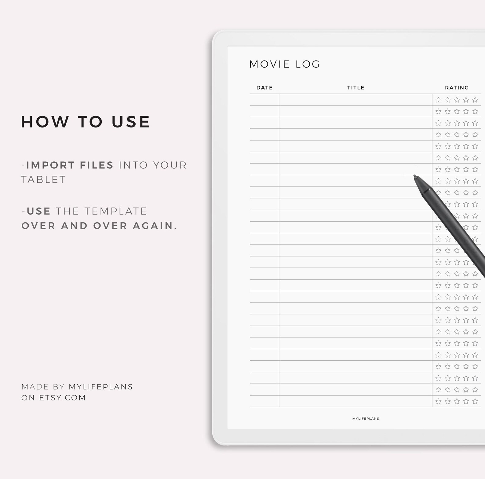 Video Note Log Movie Log Template for Supernote A5X2/A5X/A5/A6X2/A6X/A6, Instant ...