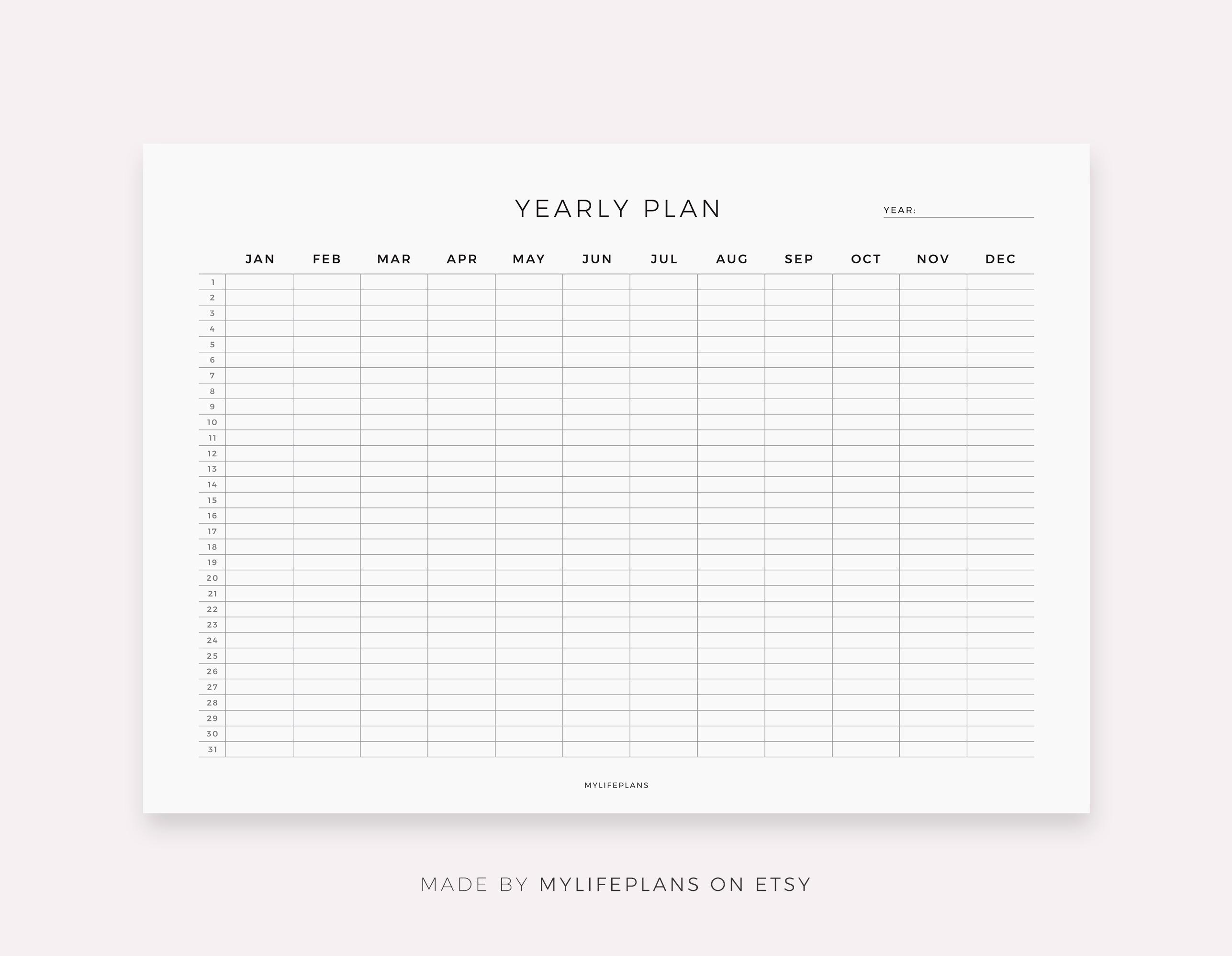 Yearly Planner for Remarkable 2, Landscape, Year at a Glance, Calendar ...