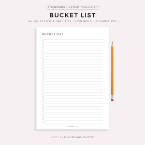 Bucket List, Life Goals Planner, To Do List Plan, Printable & Fillable PDF A4/A5/Letter/Half Size, Instant Download image 1