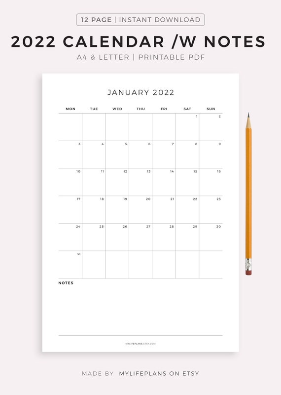 2022 monthly calendar with notes printable calendar