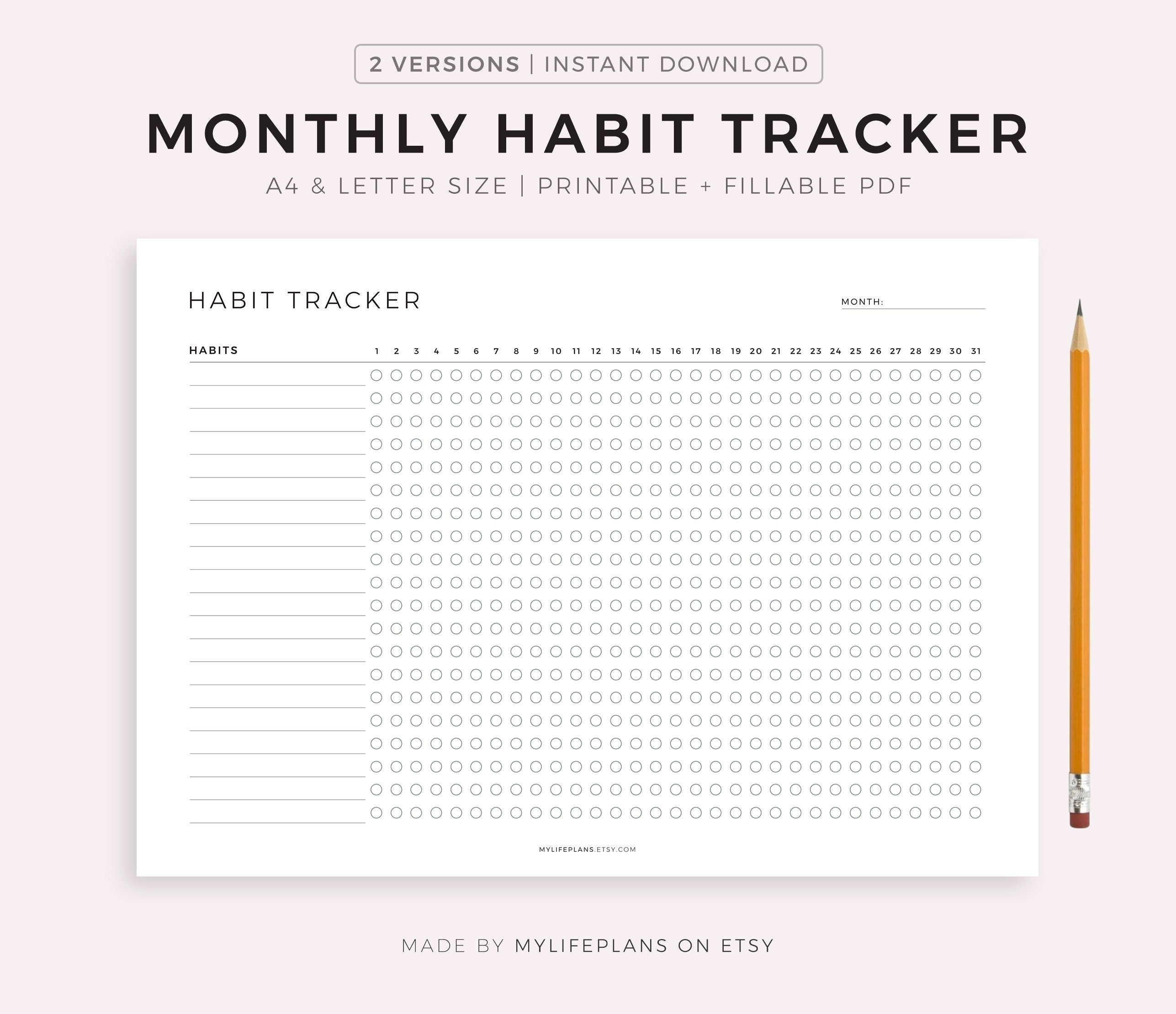 Tracker delle abitudini mensili stampabile orizzontale, modello di tracker delle abitudini, tracker di routine, sfida delle abitudini di 30 giorni, A4/lettera, download immediato