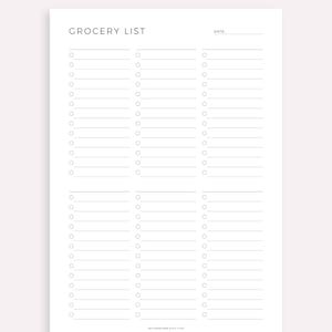 Simple Grocery List Template Printable, Food Shopping List, Grocery ...