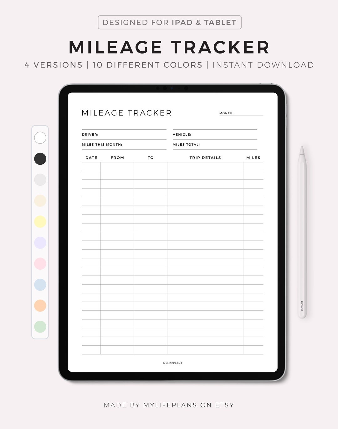 Mileage Tracker, Work Trip Miles Tracker, Business Mileage Log, Monthly