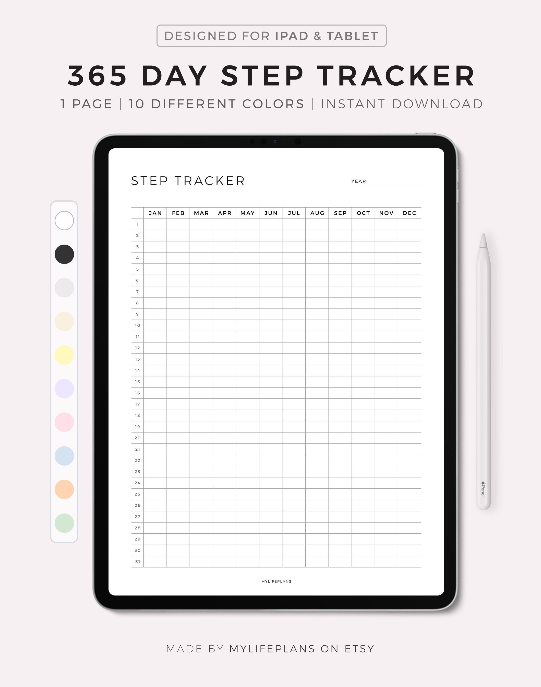 365 Day Step Tracker Digital, Daily Step Record, Exercise Log, Walking ...