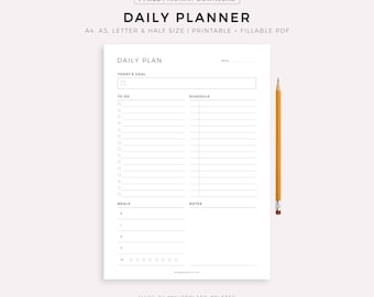Daily Planner Printable, Daily To Do List, Daily Schedule, Everyday Planner, Instant Download A5/A4/Letter/Half Letter