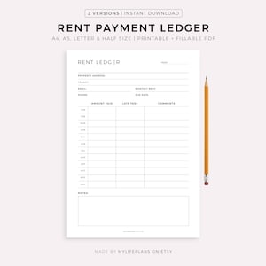 Rent Payment Ledger Printable, Tenant Payment Tracker, Monthly Rent Payments, Landlord Ledger, A4/A5/Letter/Half, Instant Download PDF