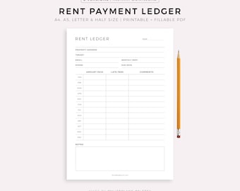 Rent Payment Ledger Printable, Tenant Payment Tracker, Monthly Rent Payments, Landlord Ledger, A4/A5/Letter/Half, Instant Download PDF